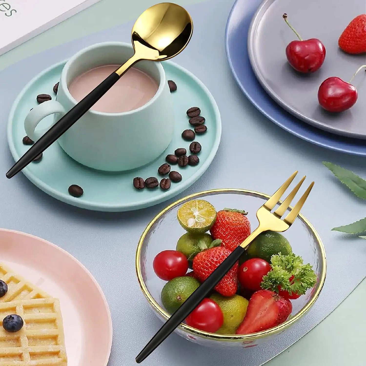 MODUS Stainless Steel Cutlery Sets, Crockery, Steak Forks, Dessert Spoons, Fruit Forks, for Banquet, 24PCS