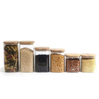 Kit de potes herméticos de vidro com tampa de bambu 1400/1100/800ml - 6 peças