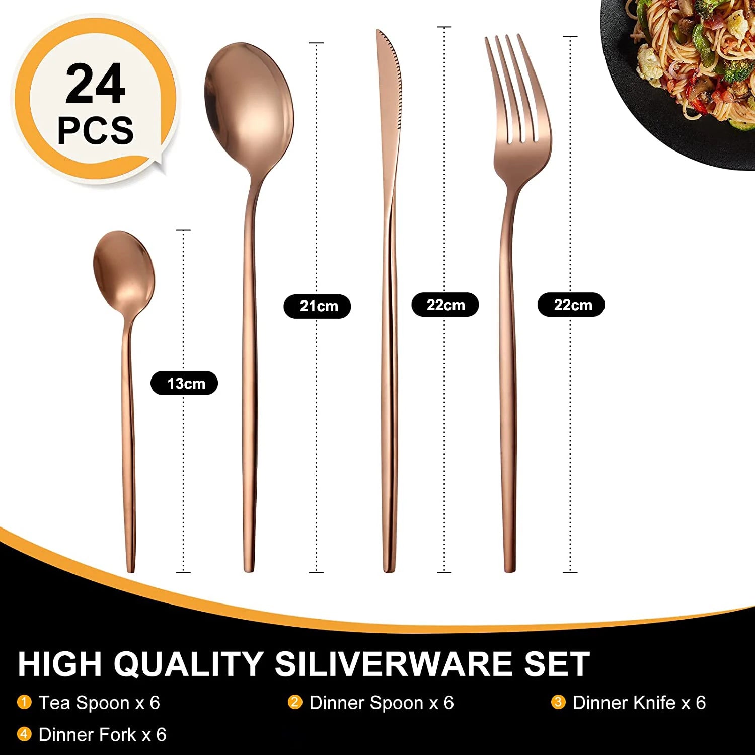 MODUS Cutlery Sets, Stainless Steel, Four Types of Dinnerware, Knife, Forks, Two Types of Spoons, Cutlery, 24PCS