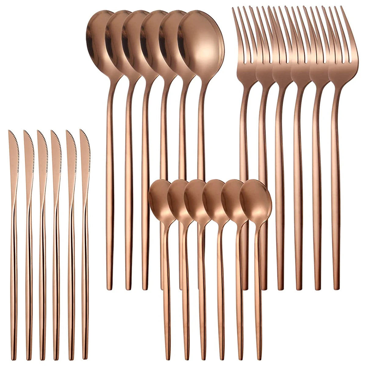 MODUS Stainless Steel Cutlery Sets, Crockery, Steak Forks, Dessert Spoons, Fruit Forks, for Banquet, 24PCS