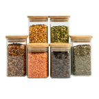 Kit 6 square hermetic bamboo lid glass pots-Tüd