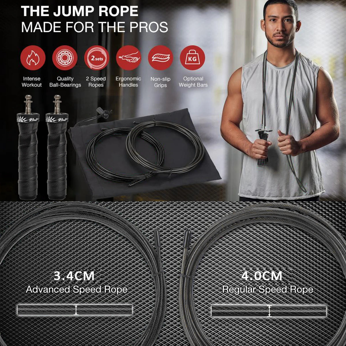 Skid Steel Rope, Ball Bearings, High Weighted, Non-slip Handles, Fitness Workout, Fast Speed, Slim Body