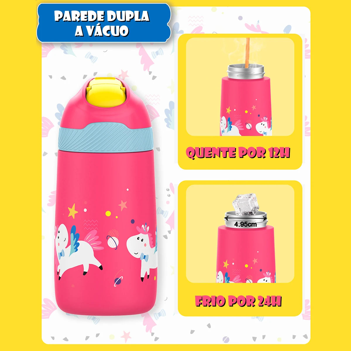BPA Free Vacuum Water Bottle for Children Healthy Straw Cute Dinosaur Standard 350ML