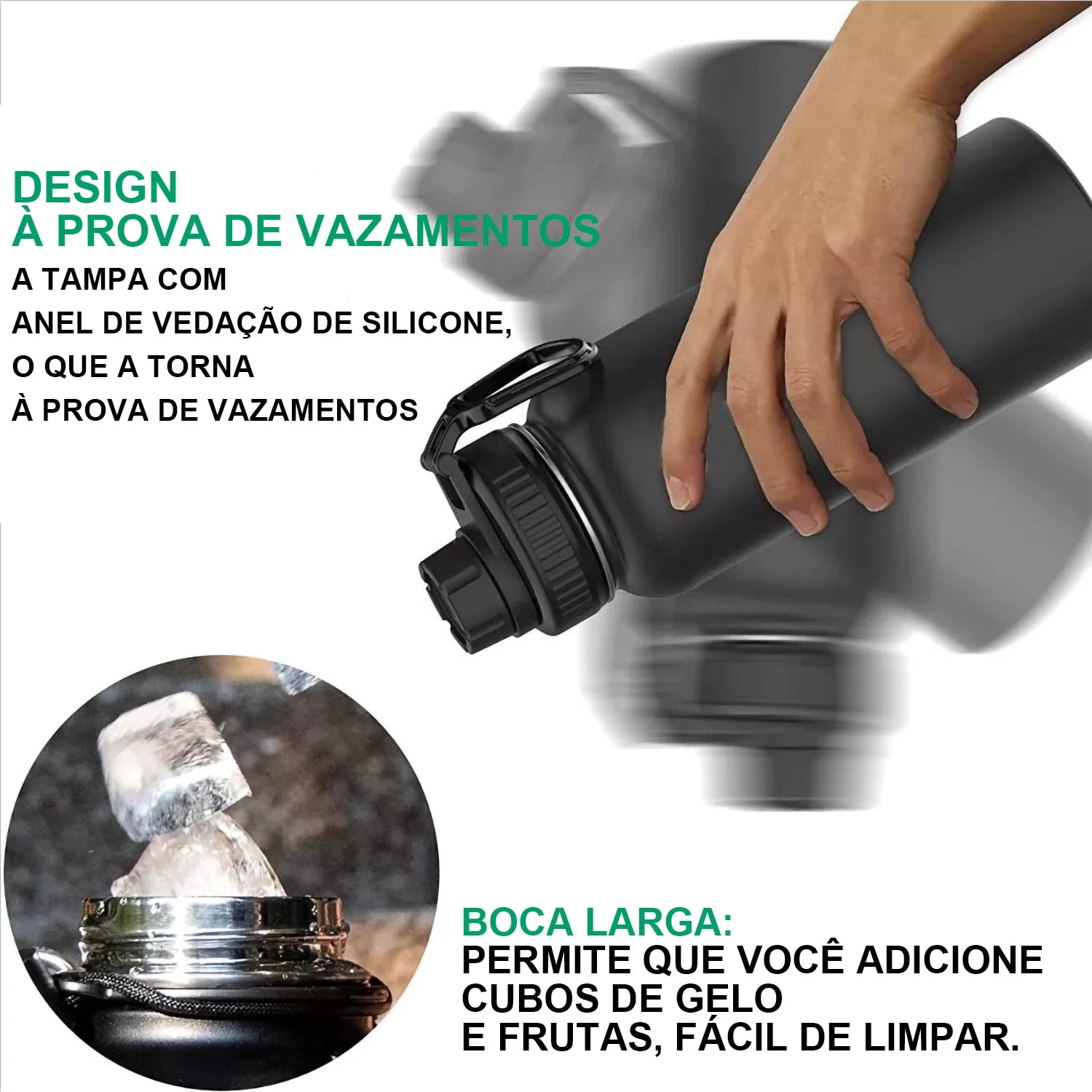 Stainless Steel Vacuum Insulated Water Bottle, Wide Mouth Sports Bottle, Leak Proof Lid with Cord