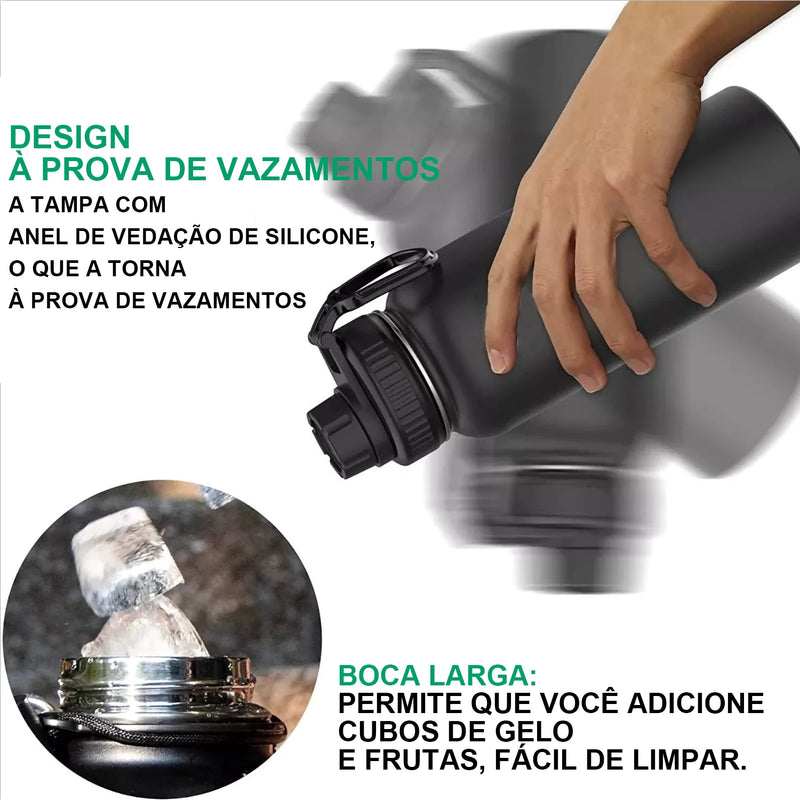 Stainless Steel Vacuum Insulated Water Bottle, Wide Mouth Sports Bottle, Leak Proof Lid with Cord