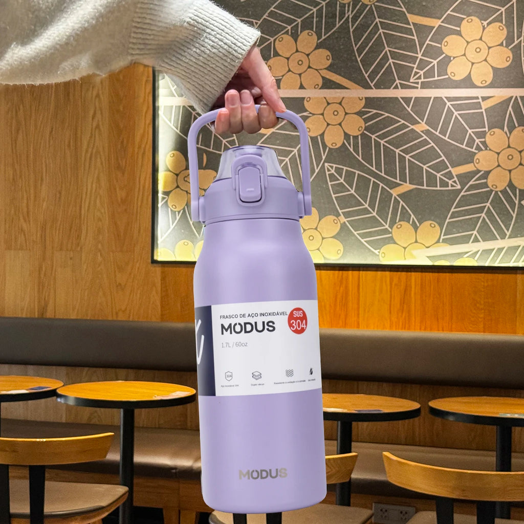1700ml Large Capacity Stainless Steel Thermal Bottle With Straw, Outdoor Camping Gym (Purple out of stock)
