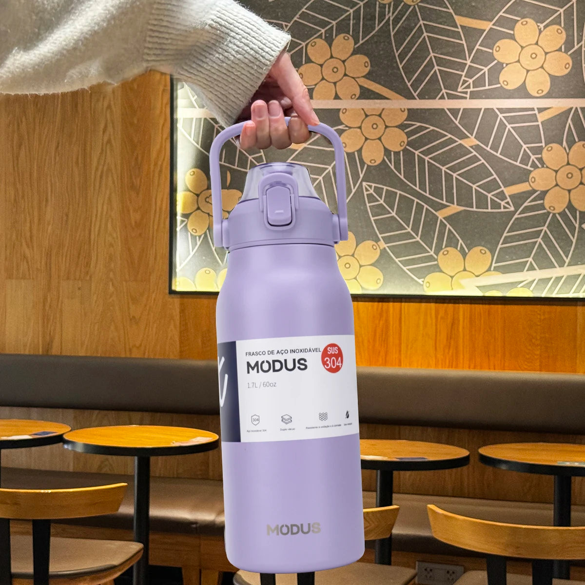 1700ml Large Capacity Stainless Steel Thermal Bottle With Straw, Outdoor Camping Gym (Purple out of stock)