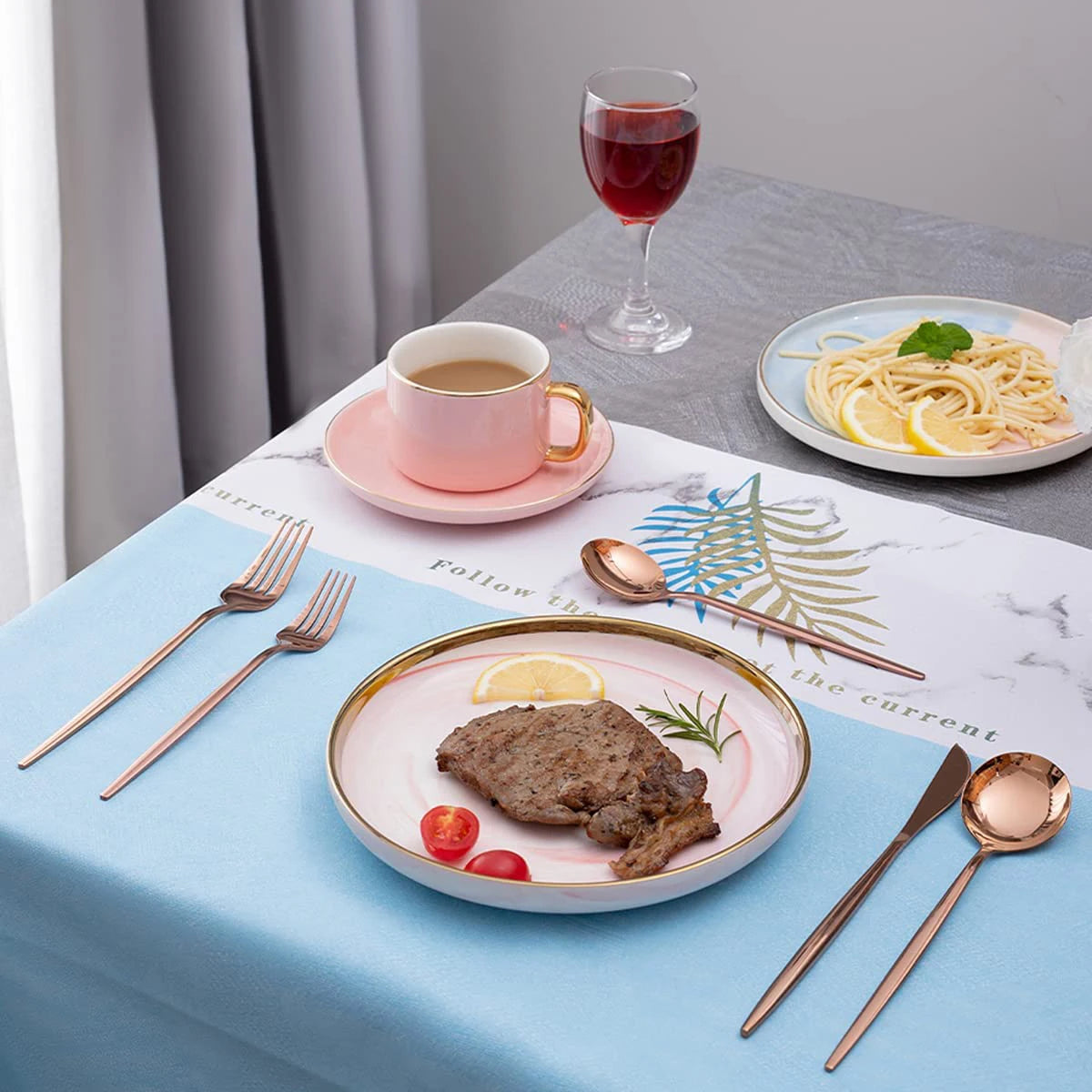 MODUS Stainless Steel Cutlery Sets, Crockery, Steak Forks, Dessert Spoons, Fruit Forks, for Banquet, 24PCS