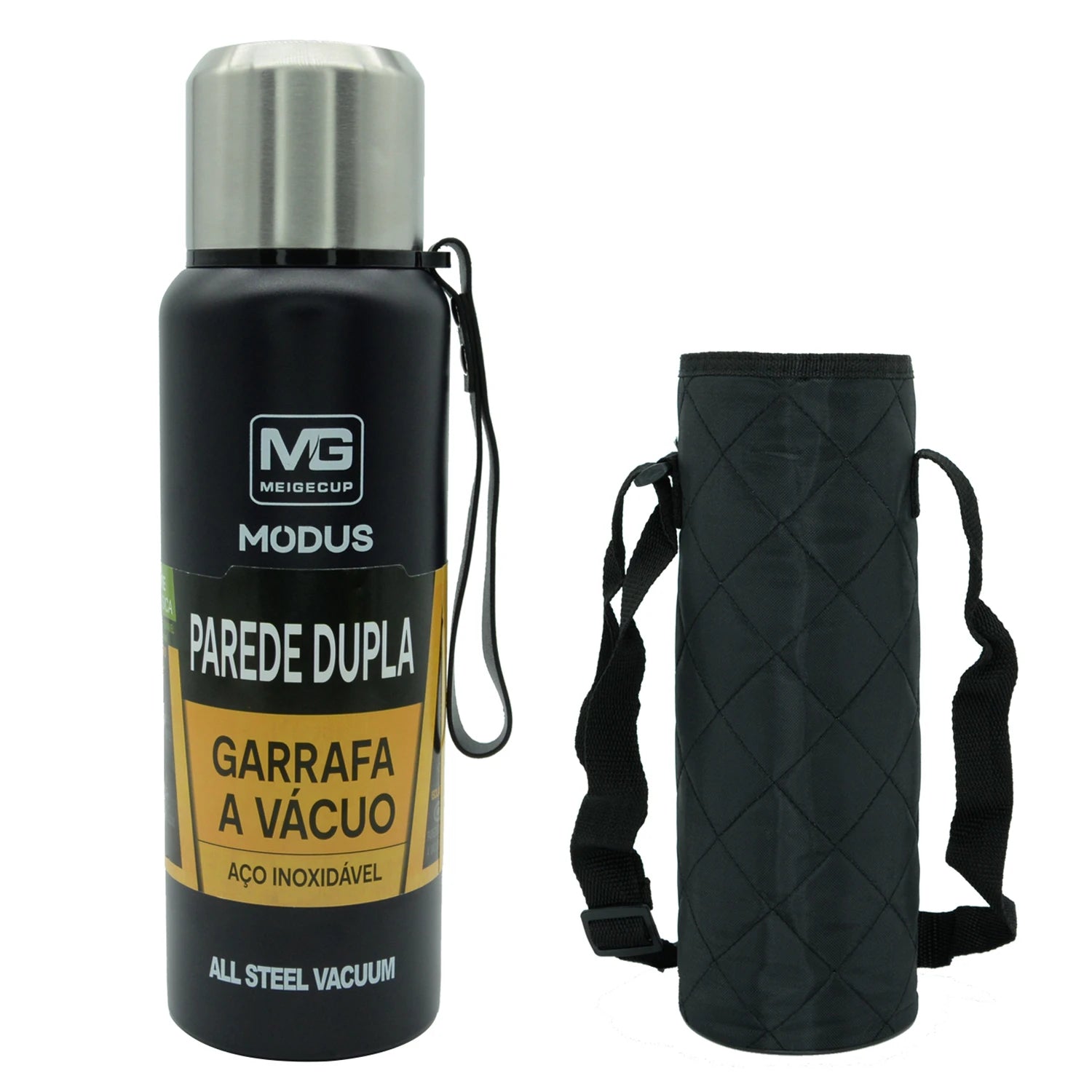 MODUS Garrafa térmica portátil de aço inoxidável, copo isolado a vácuo com corda, 1000, 1500ml