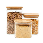 Kit 3 square hermetic bamboo lid glass pots-Tüd