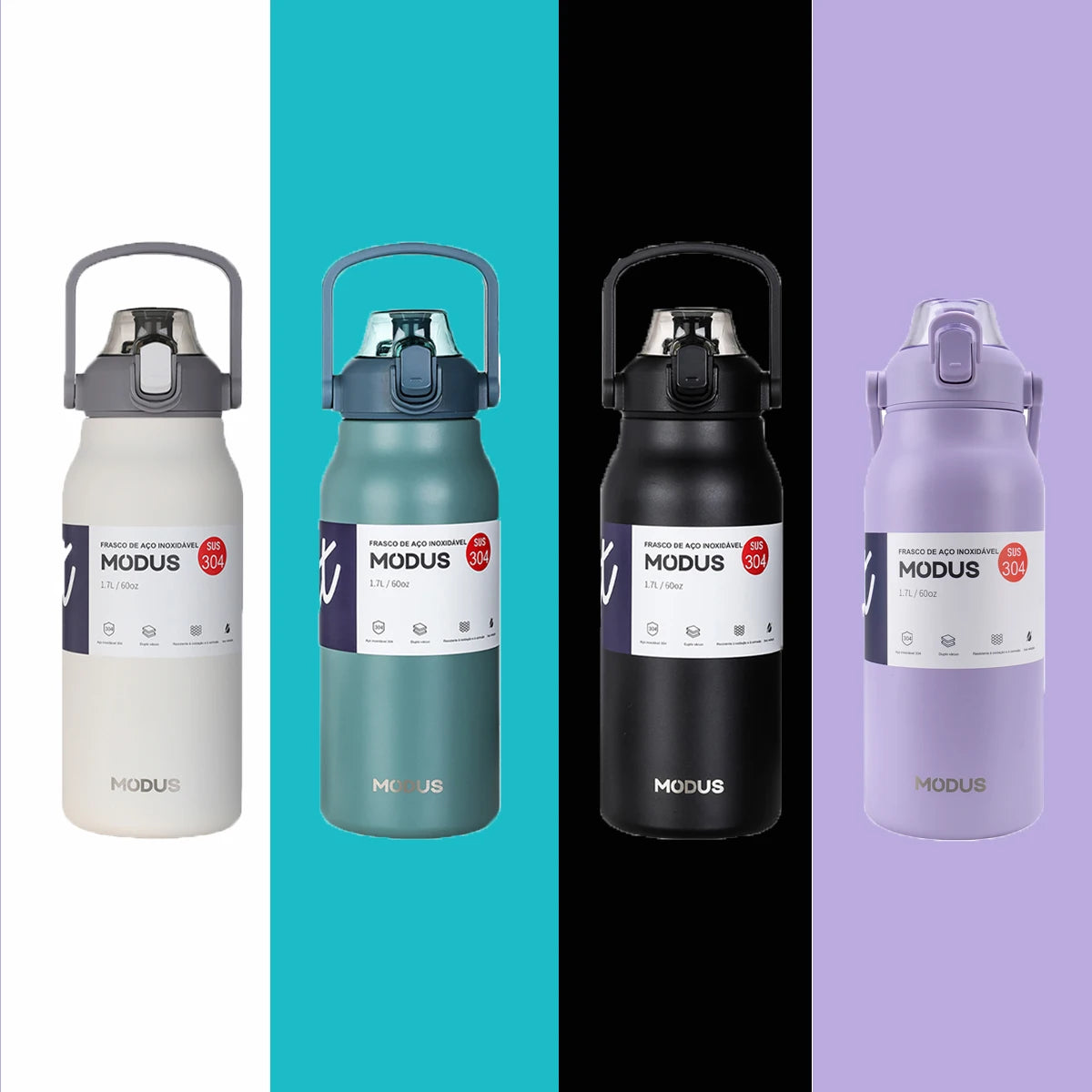 1700ml Large Capacity Stainless Steel Thermal Bottle With Straw, Outdoor Camping Gym (Purple out of stock)