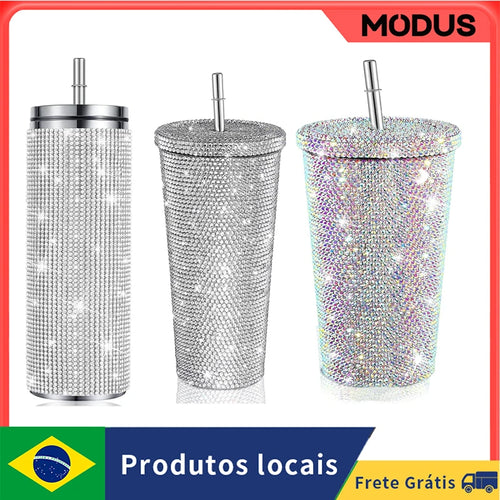 750ml Stainless Steel Double Layer Thermal Bottle for Women Glitter Cup Rhinestone Gift Water Bottle 600 ml