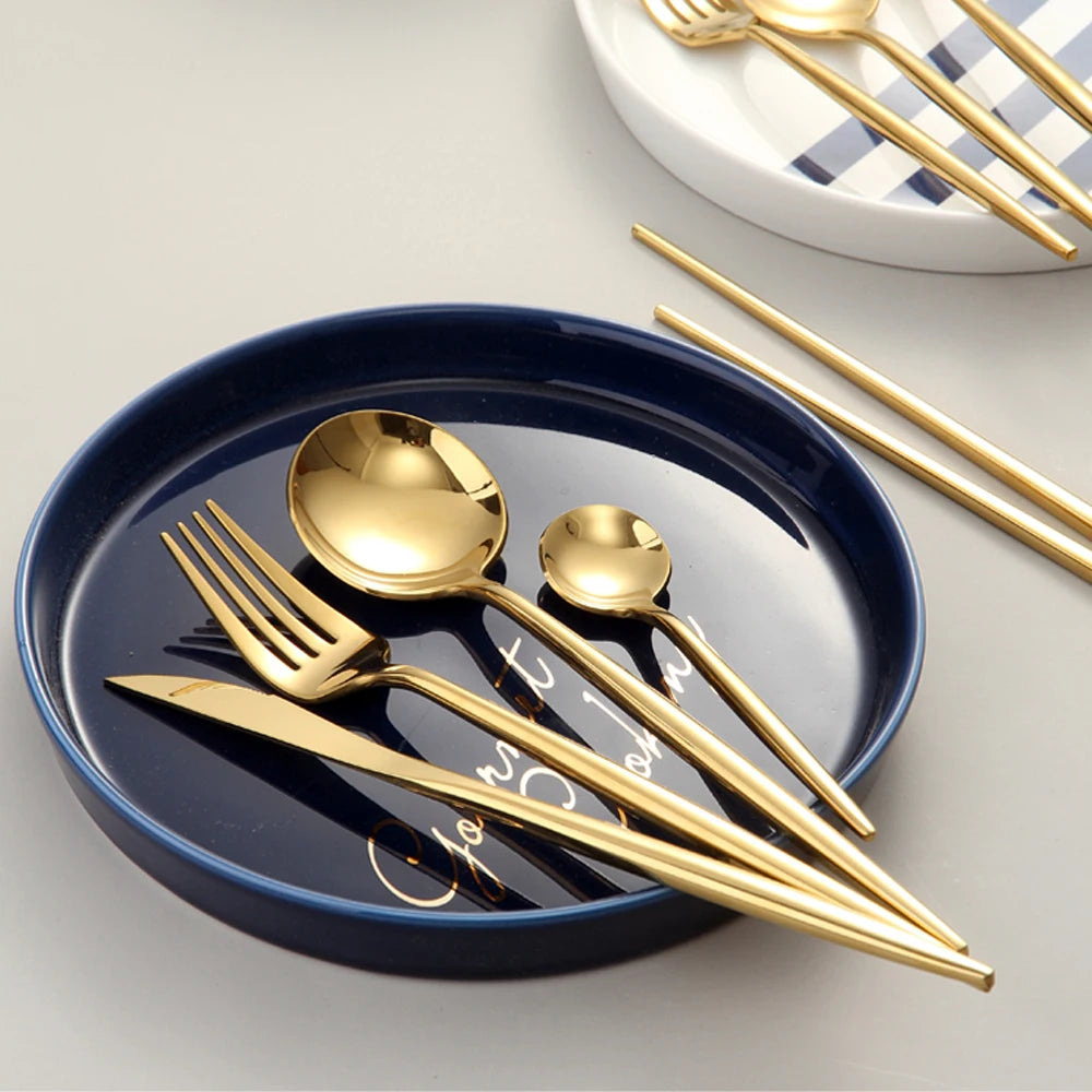MODUS Stainless Steel Cutlery Sets, Crockery, Steak Forks, Dessert Spoons, Fruit Forks, for Banquet, 24PCS