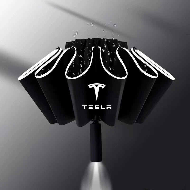 Fully Automatic UV Umbrella With LED Flashlight Reflective Stripe Reverse Umbrellas For Tesla Model 3 Model X Model S Model Y