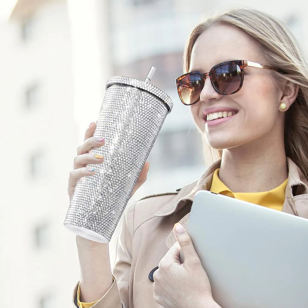 750ml Stainless Steel Double Layer Thermal Bottle for Women Glitter Cup Rhinestone Gift Water Bottle 600 ml