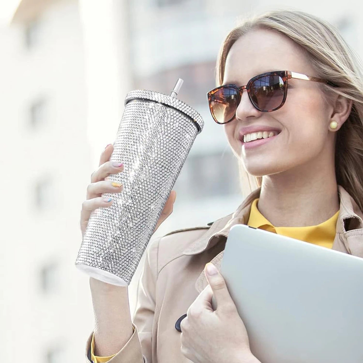 750ml Stainless Steel Double Layer Thermal Bottle for Women Glitter Cup Rhinestone Gift Water Bottle 600 ml