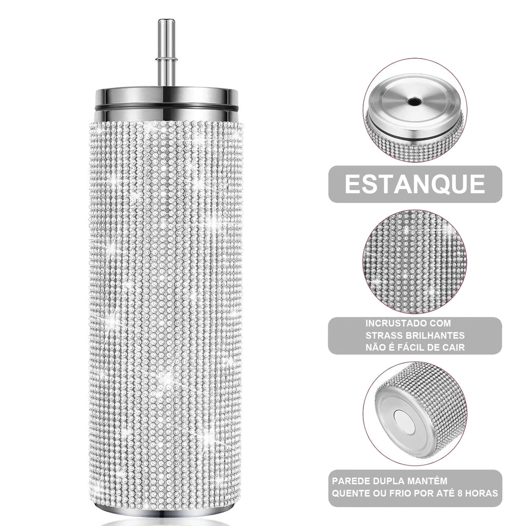 750ml Stainless Steel Double Layer Thermal Bottle for Women Glitter Cup Rhinestone Gift Water Bottle 600 ml