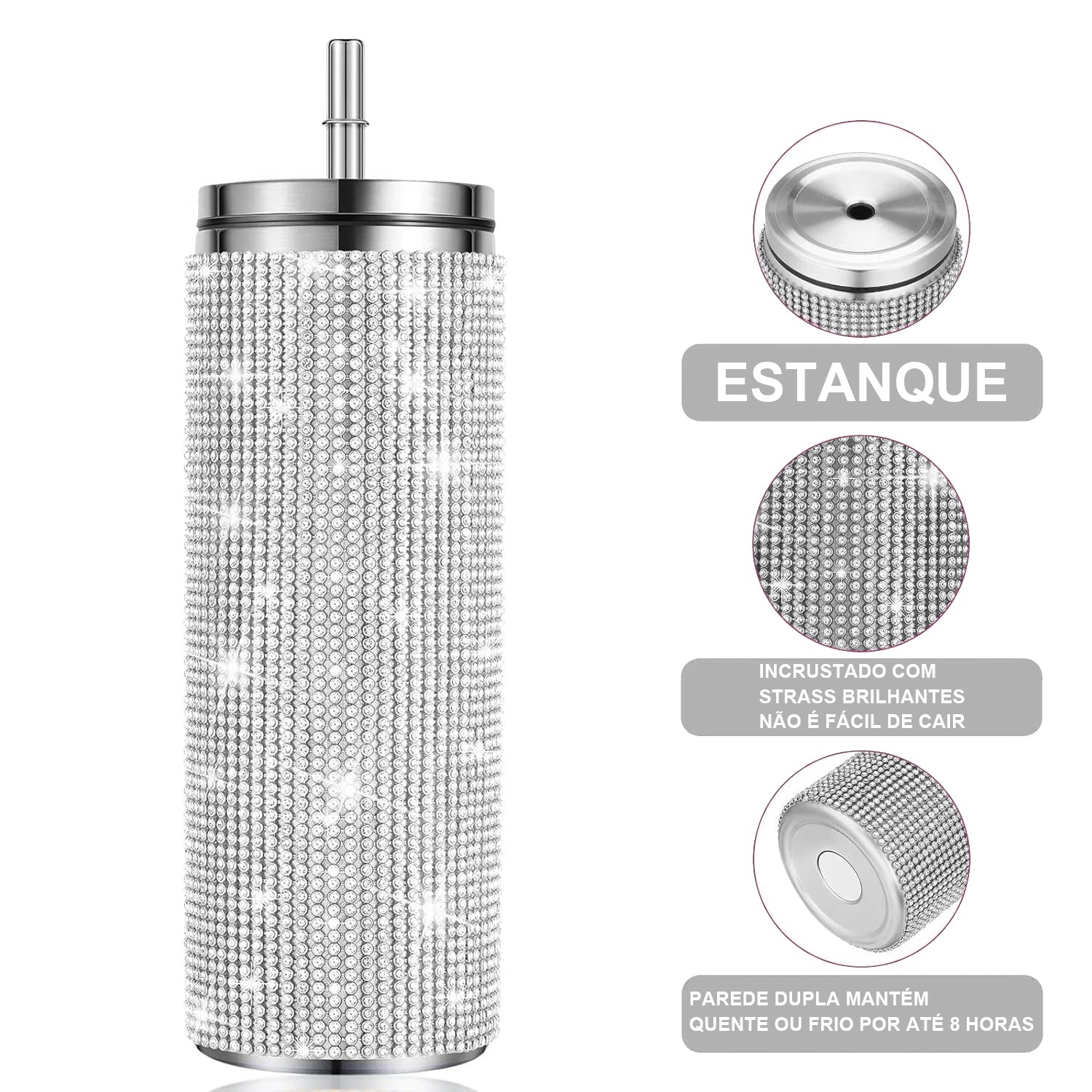 750ml Stainless Steel Double Layer Thermal Bottle for Women Glitter Cup Rhinestone Gift Water Bottle 600 ml
