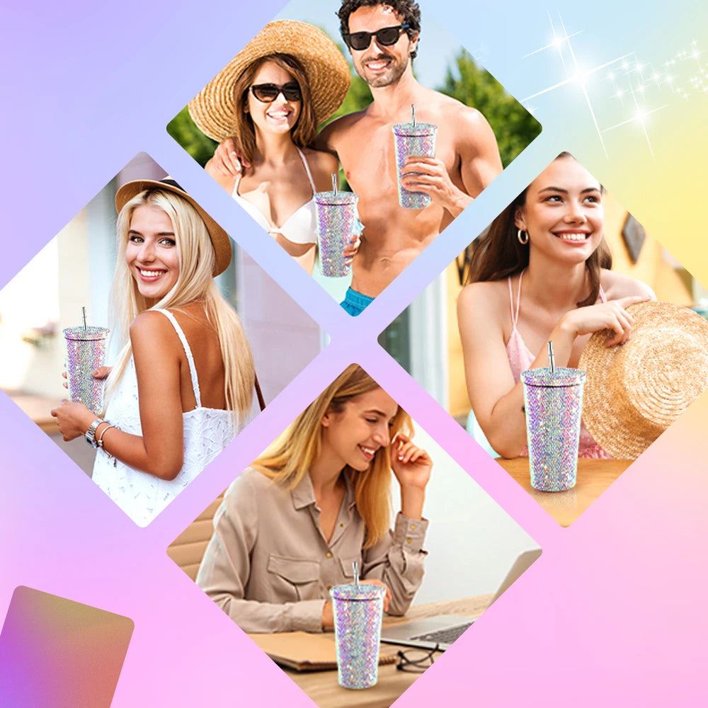 750ml Stainless Steel Double Layer Thermal Bottle for Women Glitter Cup Rhinestone Gift Water Bottle 600 ml