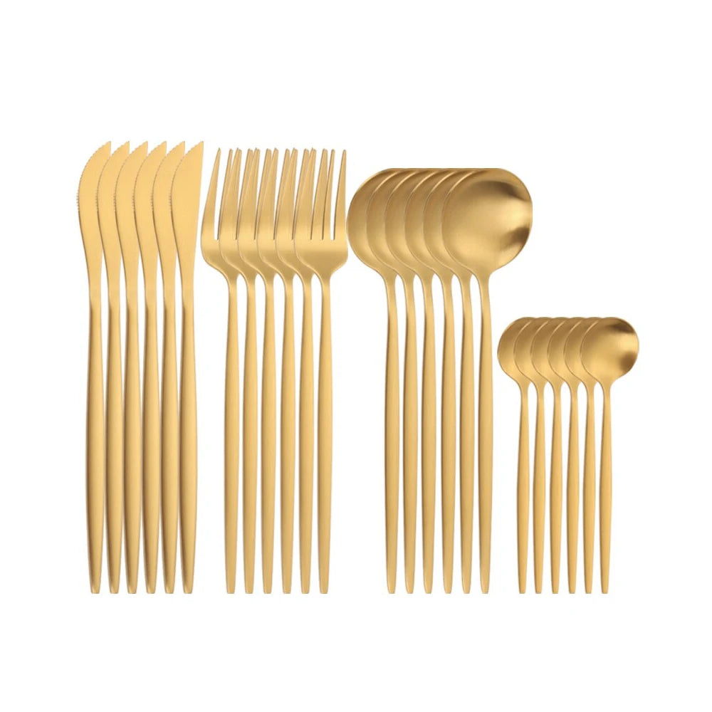 MODUS Stainless Steel Cutlery Sets, Crockery, Steak Forks, Dessert Spoons, Fruit Forks, for Banquet, 24PCS