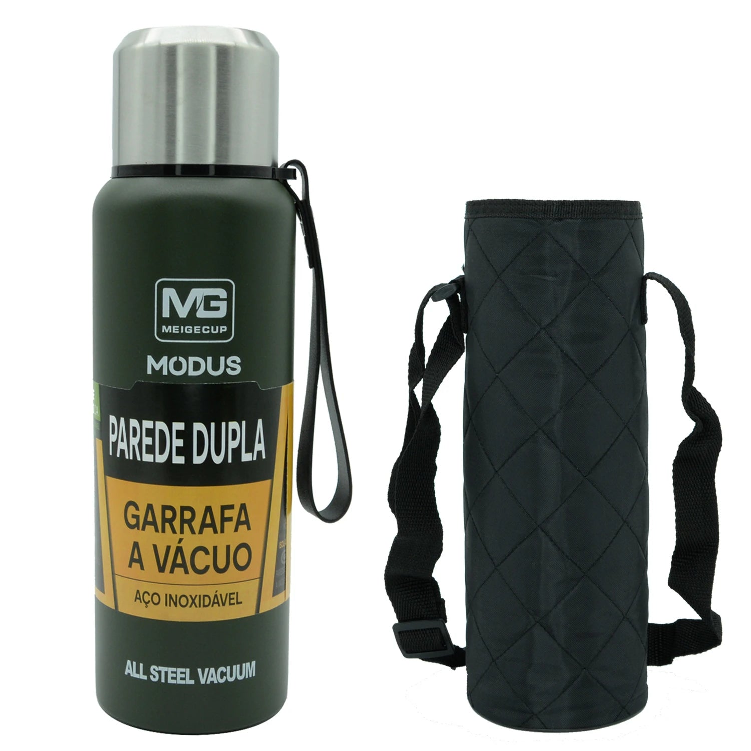 MODUS Garrafa térmica portátil de aço inoxidável, copo isolado a vácuo com corda, 1000, 1500ml
