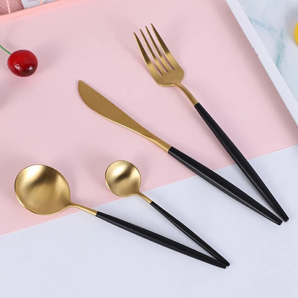 MODUS Stainless Steel Cutlery Sets, Crockery, Steak Forks, Dessert Spoons, Fruit Forks, for Banquet, 24PCS