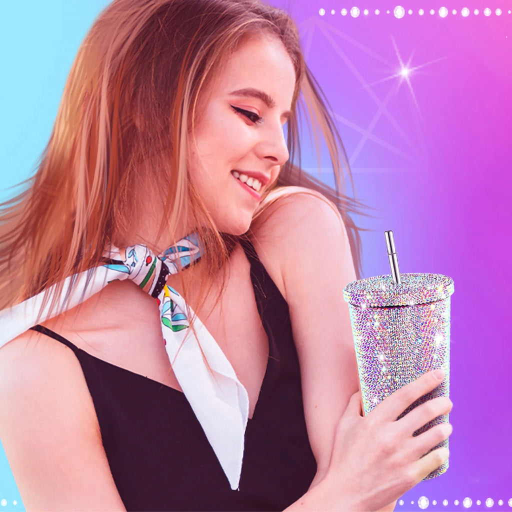 750ml Stainless Steel Double Layer Thermal Bottle for Women Glitter Cup Rhinestone Gift Water Bottle 600 ml