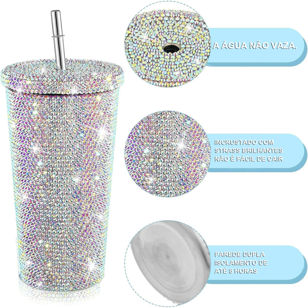 750ml Stainless Steel Double Layer Thermal Bottle for Women Glitter Cup Rhinestone Gift Water Bottle 600 ml