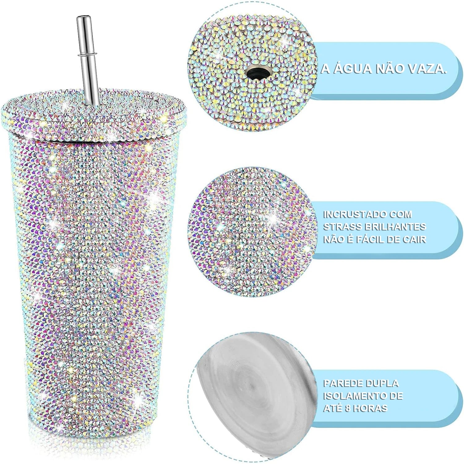 750ml Stainless Steel Double Layer Thermal Bottle for Women Glitter Cup Rhinestone Gift Water Bottle 600 ml