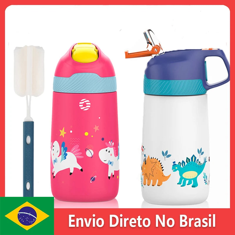 BPA Free Vacuum Water Bottle for Children Healthy Straw Cute Dinosaur Standard 350ML