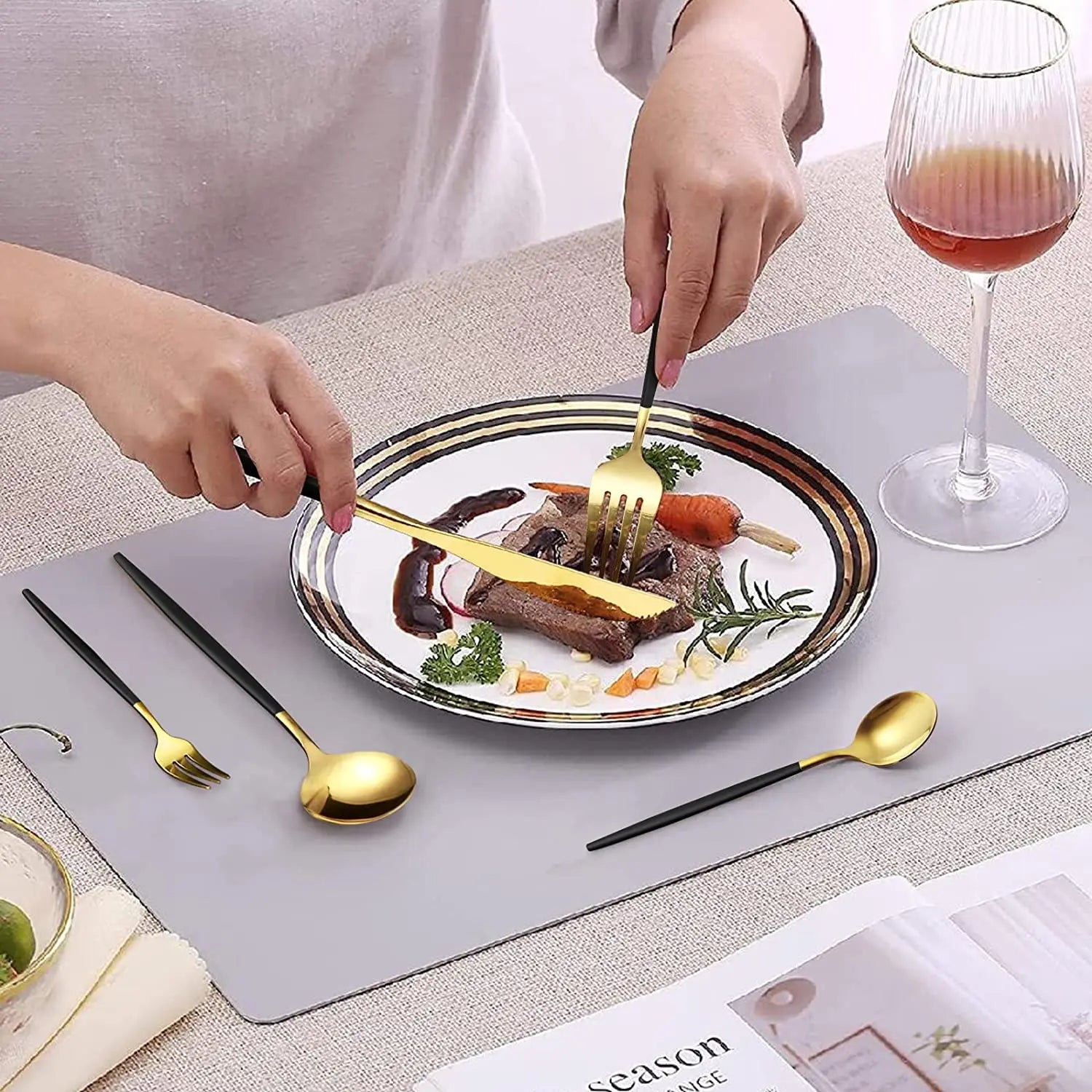 MODUS Stainless Steel Cutlery Sets, Crockery, Steak Forks, Dessert Spoons, Fruit Forks, for Banquet, 24PCS