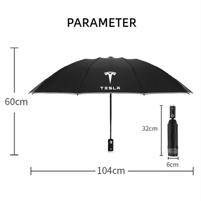 Fully Automatic UV Umbrella With LED Flashlight Reflective Stripe Reverse Umbrellas For Tesla Model 3 Model X Model S Model Y