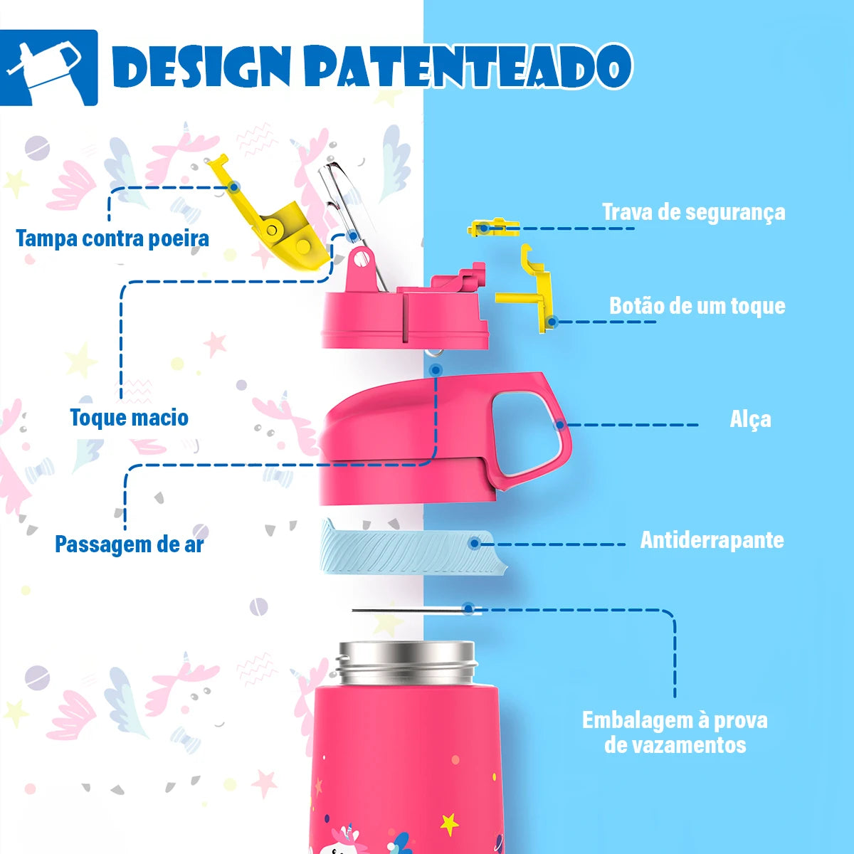 BPA Free Vacuum Water Bottle for Children Healthy Straw Cute Dinosaur Standard 350ML