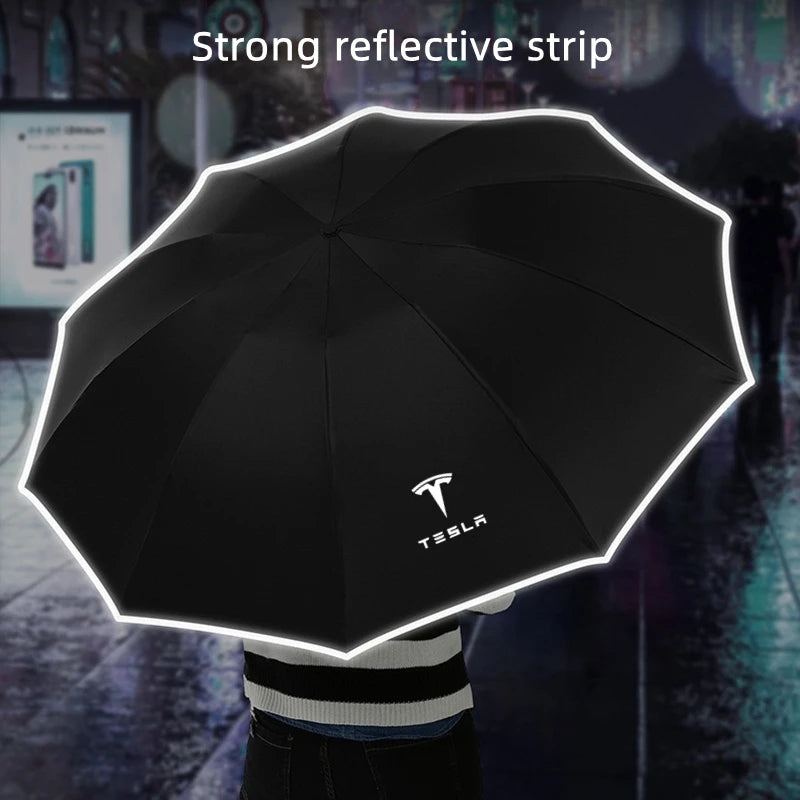 Fully Automatic UV Umbrella With LED Flashlight Reflective Stripe Reverse Umbrellas For Tesla Model 3 Model X Model S Model Y