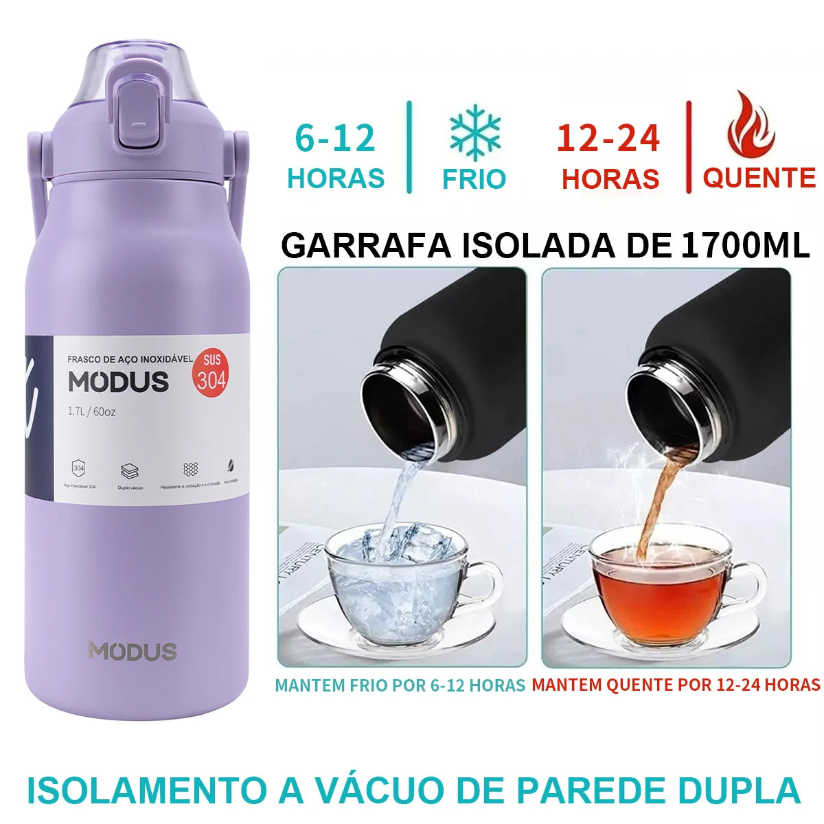 1700ml Large Capacity Stainless Steel Thermal Bottle With Straw, Outdoor Camping Gym (Purple out of stock)