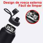 Stainless Steel Vacuum Insulated Water Bottle, Wide Mouth Sports Bottle, Leak Proof Lid with Cord