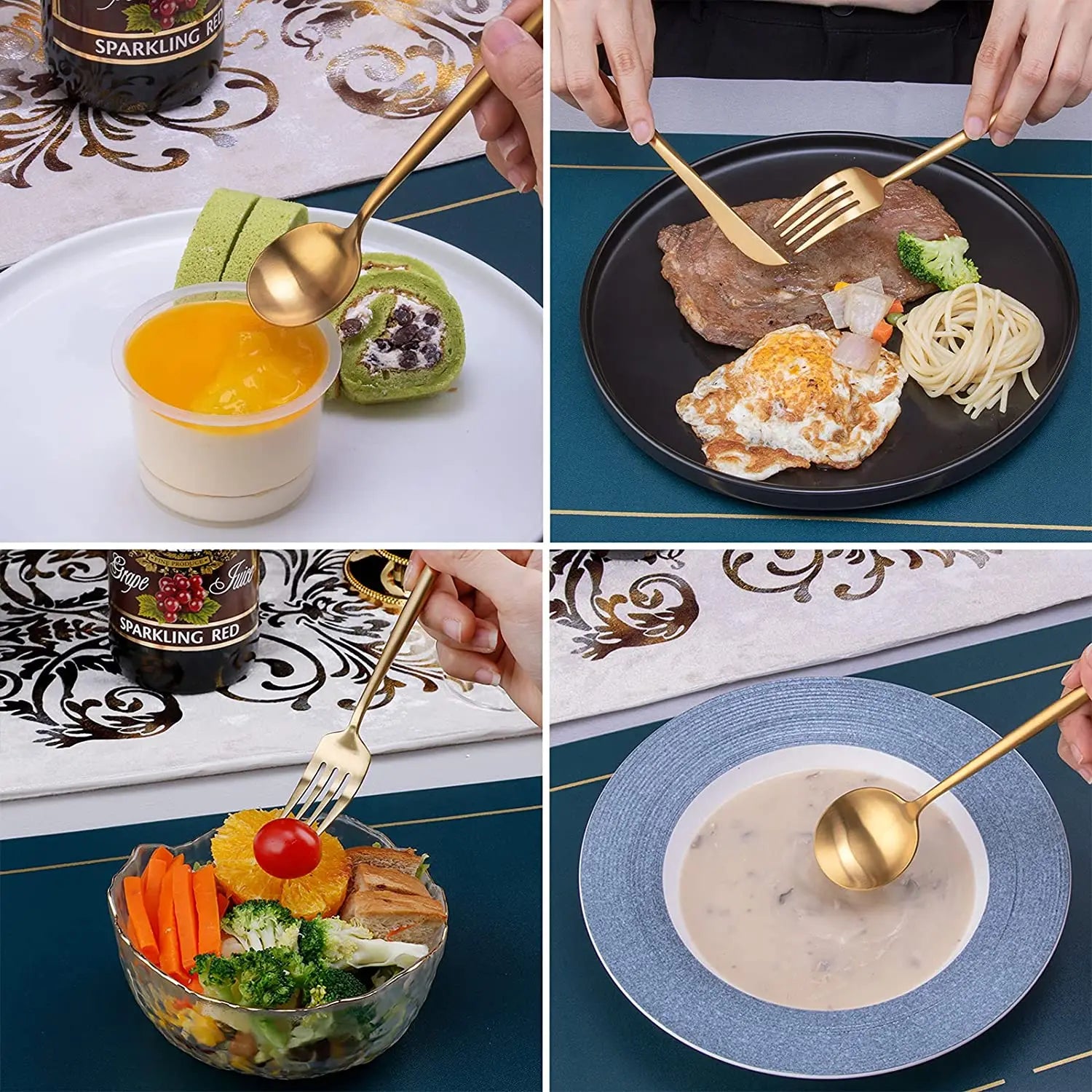 MODUS Stainless Steel Cutlery Sets, Crockery, Steak Forks, Dessert Spoons, Fruit Forks, for Banquet, 24PCS