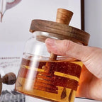 High Borosilicate Honey Jar Glass Sealed Tank Transparent Honey Sealed Storage Jars with Wooden Lid Mixing Rod Wood Dip Sticks
