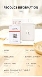 Niimbot D110 Mini Portable Thermal Printer Without Ink Self-Adhesive Label Maker Printer For Self-Adhesive Labeling Device NEW