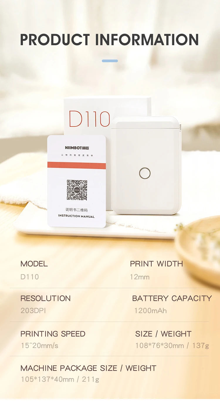 Niimbot D110 Mini Portable Thermal Printer Without Ink Self-Adhesive Label Maker Printer For Self-Adhesive Labeling Device NEW