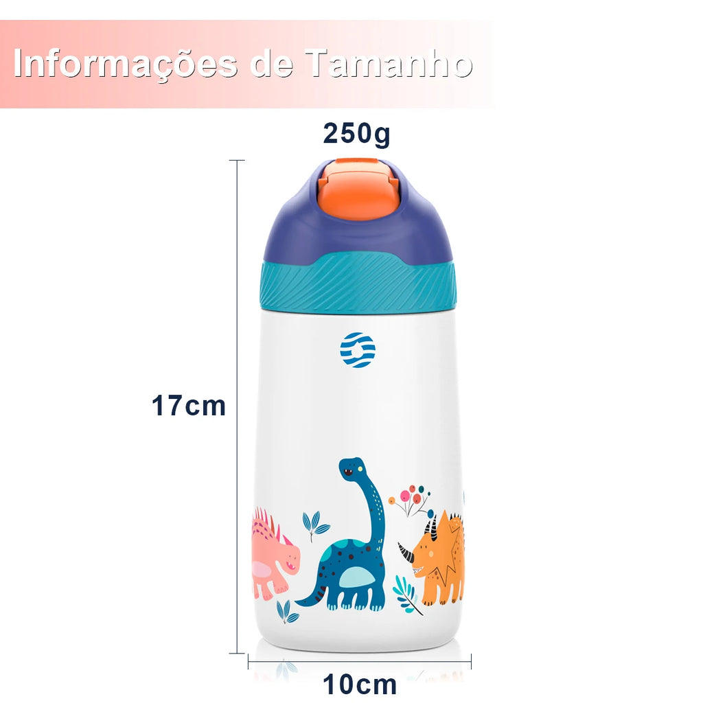 BPA Free Vacuum Water Bottle for Children Healthy Straw Cute Dinosaur Standard 350ML