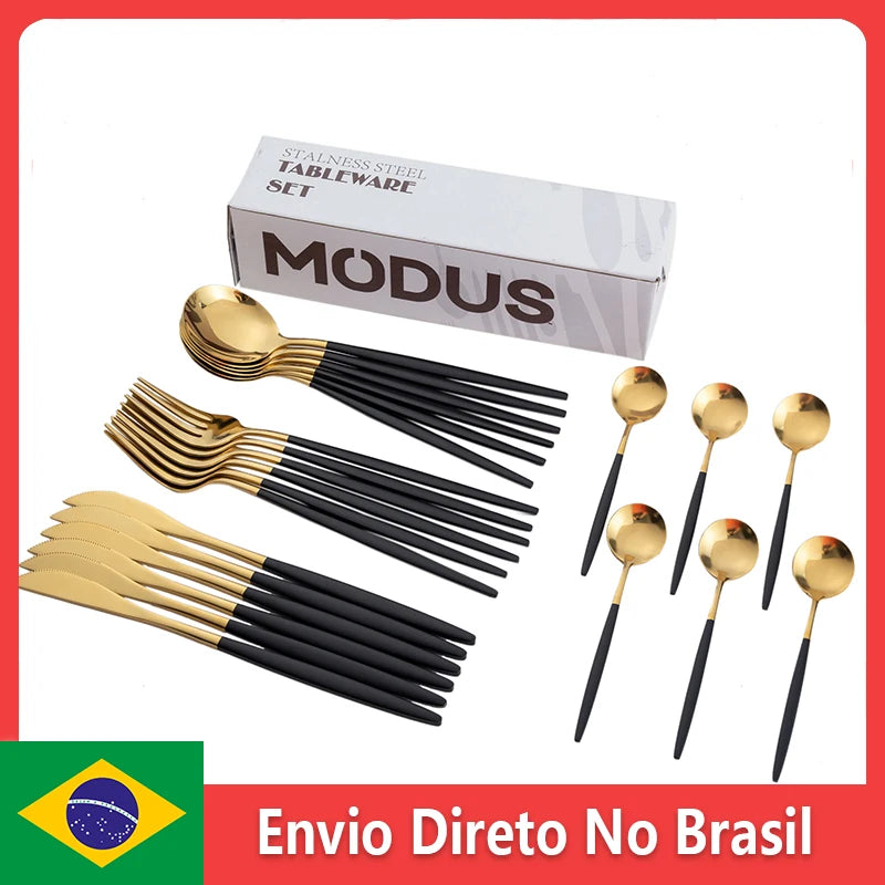 MODUS Stainless Steel Cutlery Sets, Crockery, Steak Forks, Dessert Spoons, Fruit Forks, for Banquet, 24PCS